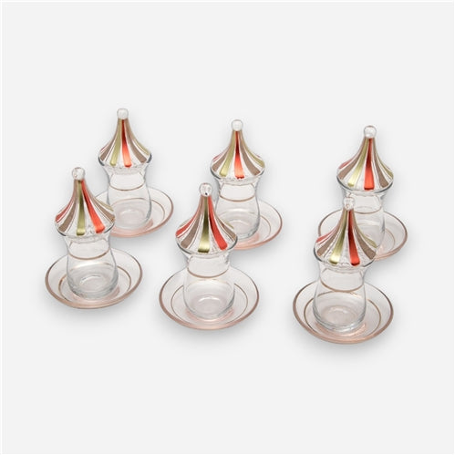 Tea cups set coral & silver