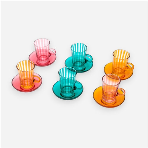 Tea cups set colored strips Teal
