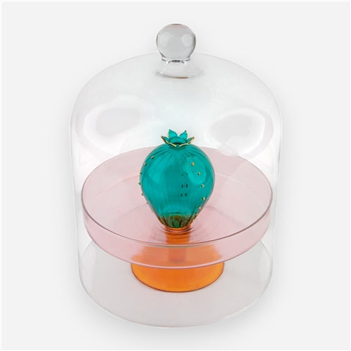 cake plate pomegranate with cover Teal